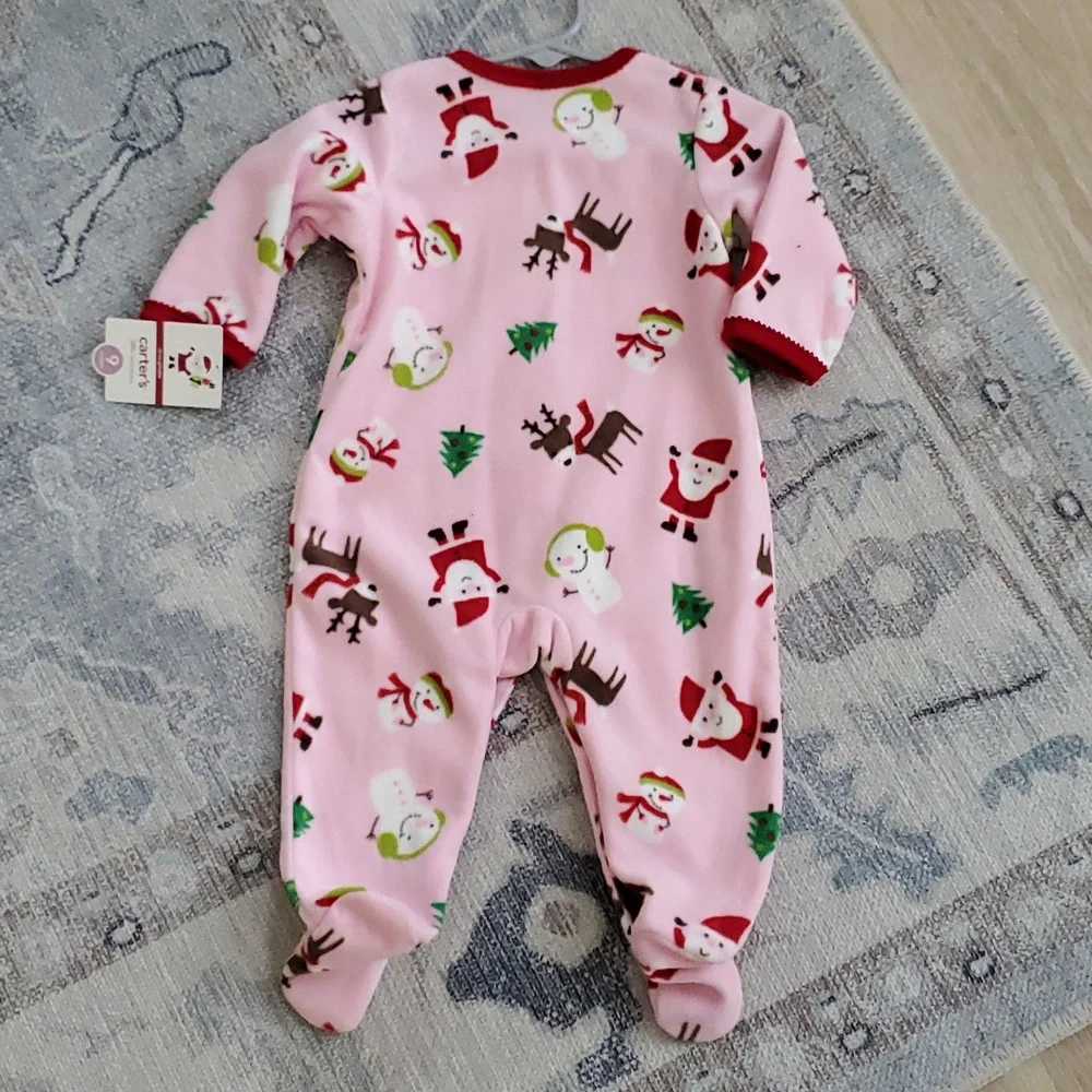 NWT Carter's Pink Fleece Baby Girl Christmas Holiday Pajamas Outfit Sz9m